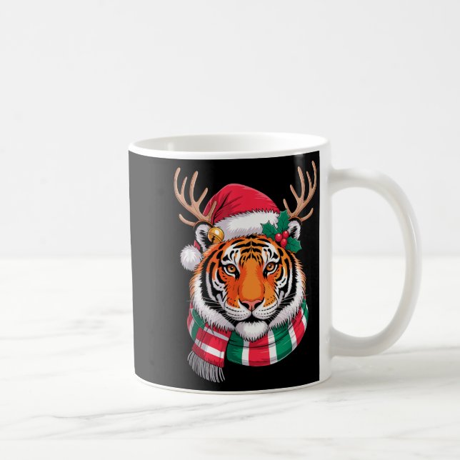 Taza De Café Tiger Reindeer Christmas Santa Hat Tiger Xmas  (Derecha)