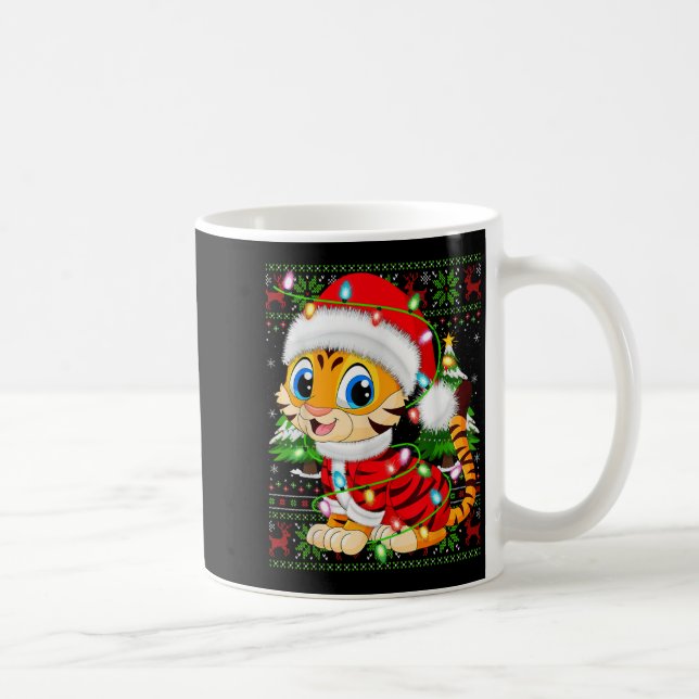 Taza De Café Tiger Xmas Sweater Style Ugly Santa Tiger Christma (Derecha)