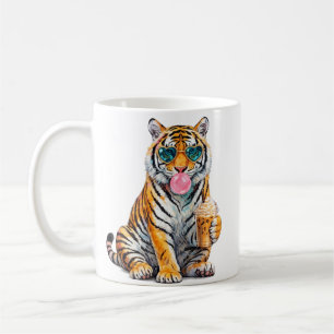 Taza De Café Tigre Adorable con Café Helado y Gafas de Sol de C
