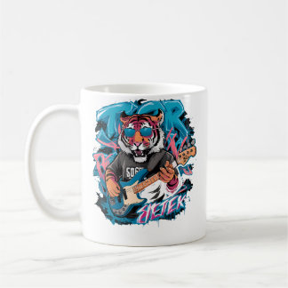 Taza De Café Tigre Adorable Tocando Guitarra Bajo Animal Tocand