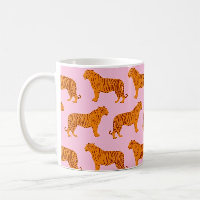Taza De Café Tigre animal rosa rosa moderno (Izquierda)