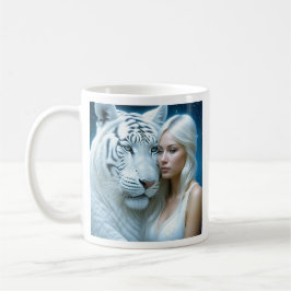 Taza De Café Tigre blanco místico y mujer hermosa