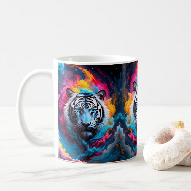 Taza De Café Tigre con aspecto místico y etéreo (Con donut)