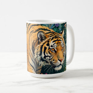 Taza De Café Tigre con ojos ámbar Fantasía Follaje de la selva