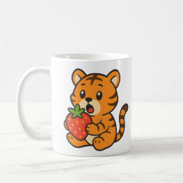 Taza De Café Tigre Cuadoso Comer fresa Mug Adorable Drinkware