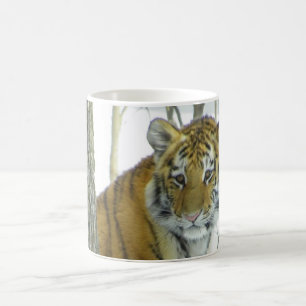 Taza De Café Tigre Cub en la nieve que mira a escondidas
