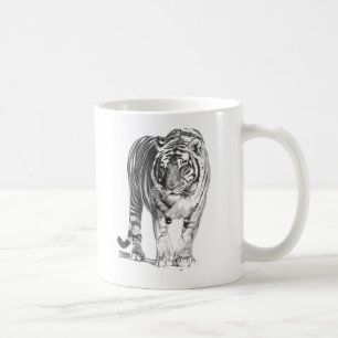 Taza De Café Tigre de Bengala dibujado mano realista con el