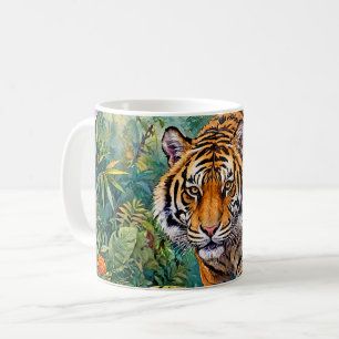 Taza De Café Tigre de Bengala Jungla de Bambú Vibrante