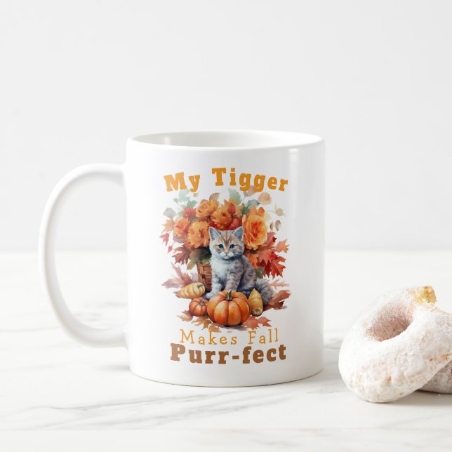 Taza De Café Tigre de gato otoñal purrfecto de personalizable (Con donut)