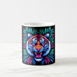 Taza De Café Tigre de neón y hojas de selva