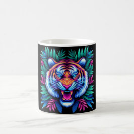 Taza De Café Tigre de neón y hojas de selva