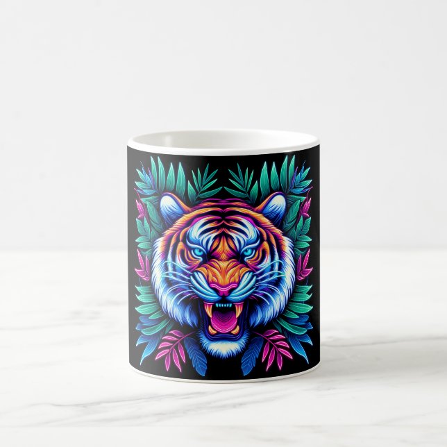 Taza De Café Tigre de neón y hojas de selva (Centro)