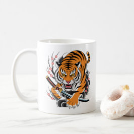 Taza De Café Tigre de tatuaje japonés - fuerte tigre Naranja