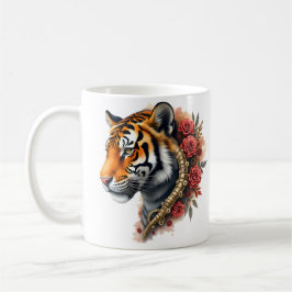 Taza De Café Tigre de vapor con Ilustracion de Rosas.