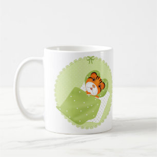Taza De Café Tigre en cama ilustracion niños impresión infantil