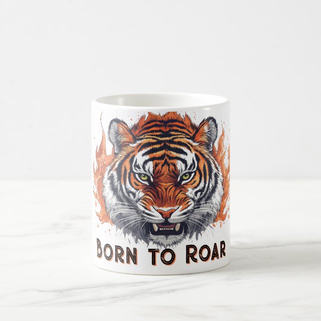 Taza De Café Tigre Feroz con Llamas - Texto Personalizable (Centro)