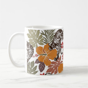 Taza De Café Tigre Hibiscus, Patrón Exótico.