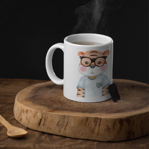 Taza De Café Tigre lindo llevando gafas Ilustracion café Mug