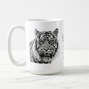 Taza De Café Tigre Monograma en Blanco y Negro con Frase