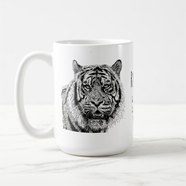 Taza De Café Tigre personalizado negro y blanco con monograma y (Izquierda)