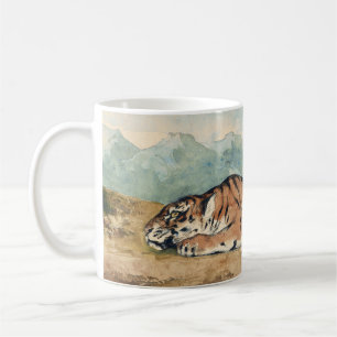 Taza De Café Tigre real, Eugene Delacroix, acuarela francesa,