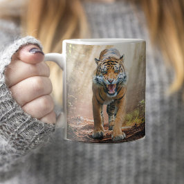 Taza De Café Tigre rugiendo en un Bella Artes de la selva