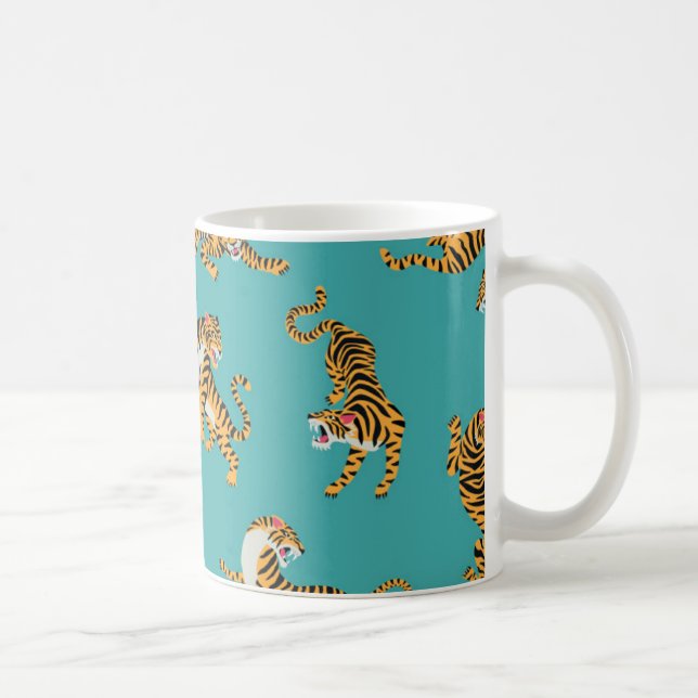 Taza De Café Tigre sobre el patrón Verde azulado (Derecha)
