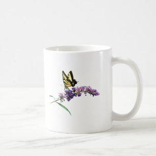 Taza De Café Tigre Swallowtail en Arbusto de Mariposa Púrpura