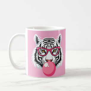 Taza De Café Tigre vistiendo gafas y agitando la goma rosa