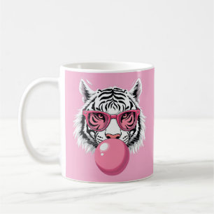Taza De Café Tigre vistiendo gafas y agitando la goma rosa