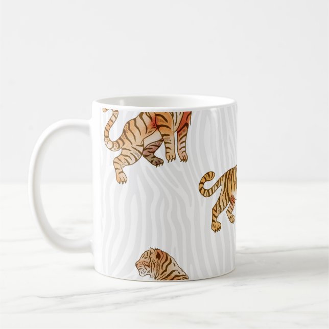 Taza De Café Tigres salvajes: Patrón animal acuarela. (Izquierda)