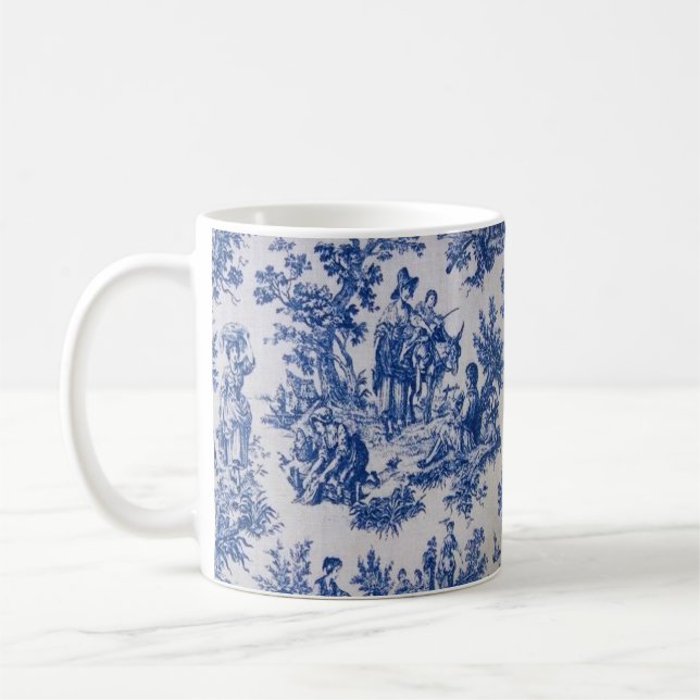 Taza De Café Tile de jouy azul y blanco elegante (Izquierda)