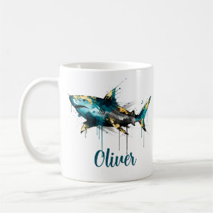 Taza De Café Tinta abstracta de acuarela en azul turquesa con s