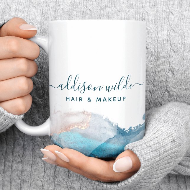 Taza De Café Tinta de acuarela líquida de arte moderno azul y d (Subido por el creador)