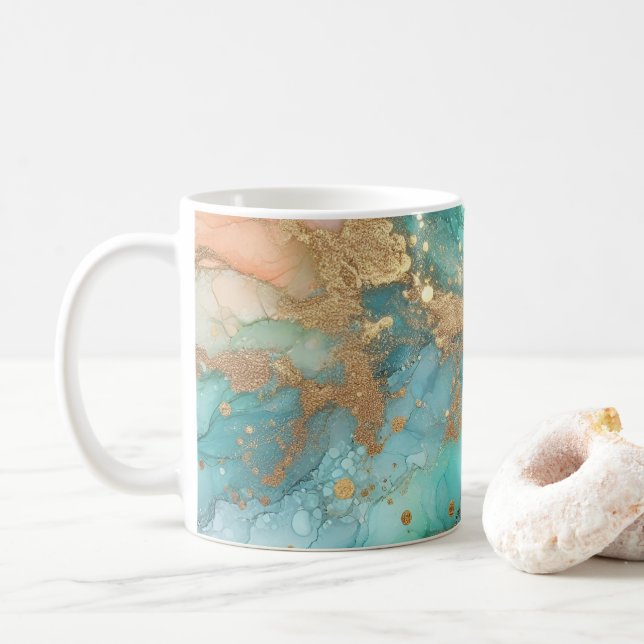 Taza De Café Tinta de alcohol azul y verde (Con donut)