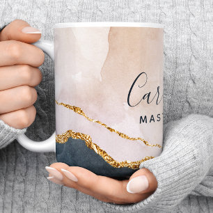 Taza De Café Tinta de firma mármol rosa negro dorado acuarela