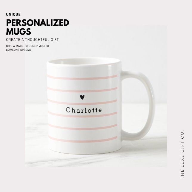 Taza De Café Tiny Heart Stripe Monograma Café Tea Mug (Subido por el creador)