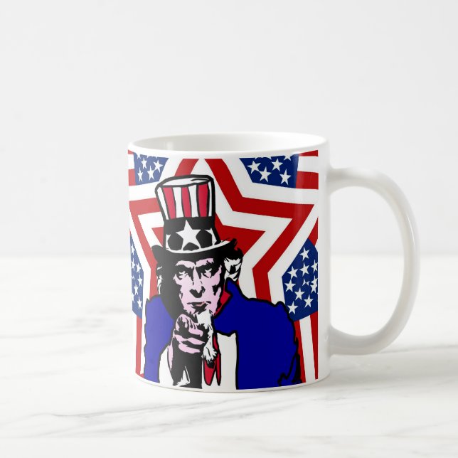 Taza De Café Tío Sam con fondo de Estrellas y Franjas (Derecha)