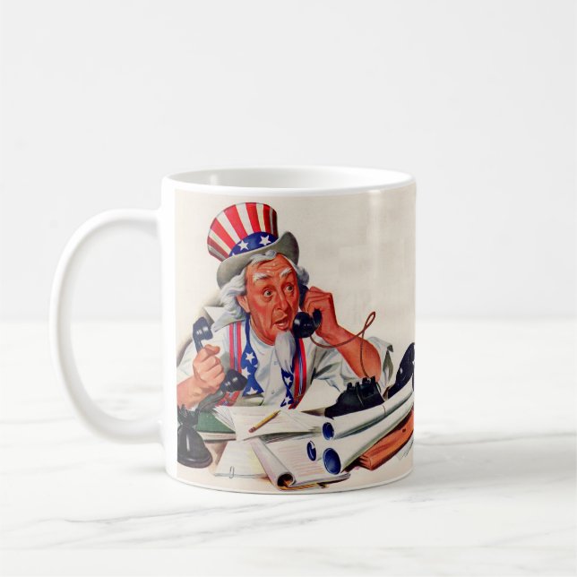 Taza De Café Tío Sam de los años 40 por teléfono (Izquierda)
