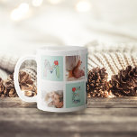 Taza De Café Tipo de mora | Bomba de Collage de fotos de vacaci<br><div class="desc">Personalizar este clásico tazón blanco con cinco de tus fotos favoritas de Instagram o cuadradas en un diseño de collage a la plancha. Añade fotos atesoradas de la familia, hijos o nietos para crear un bizcocho dulce y un regalo de Navidades de clase. "MERRY" se intercala con tus fotos en...</div>