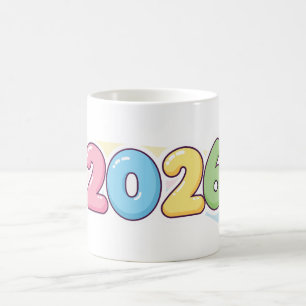 Taza De Café Tipografía Cute Bubble 2026 – Caramelo Gloss Paste