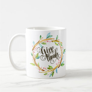 Taza De Café Tipografía de agradecimiento con corona de hojas d
