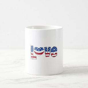 Taza De Café Tipografía de AMOR de bandera estadounidense patri