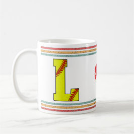 Taza De Café Tipografía de letra L de sóftbol retro vintage