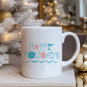 Taza De Café Tipografía de Navidad Costera con Conchas