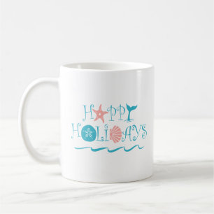 Taza De Café Tipografía de Navidad Costera con Conchas