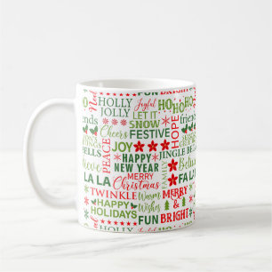 Taza De Café Tipografía de Navidad Rojo y Verde Patrón Sin Fin