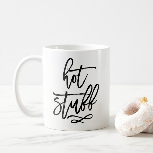 Taza De Café Tipografía de pincel negro Cosas calientes Mug (Con donut)