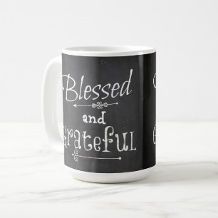 Taza De Café Tipografía de Pizarra Bendito y Agradecido