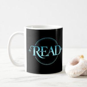 Taza De Café Tipografía de vidrio azul majestuoso Arte "LEER"